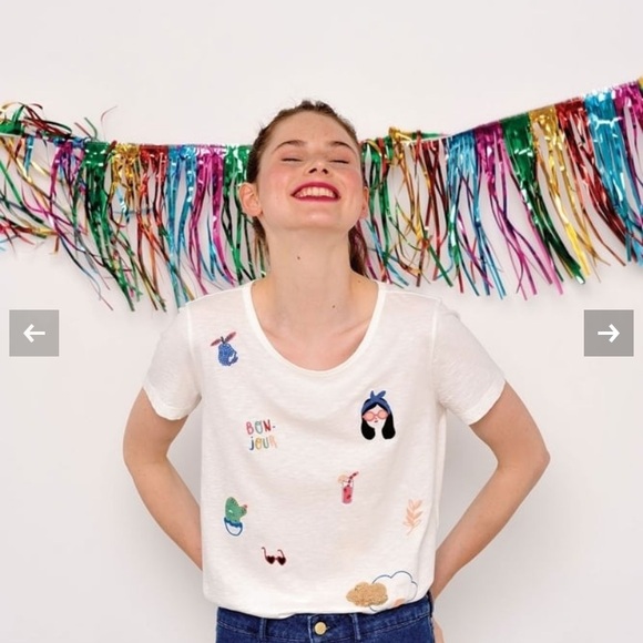 Des Petits Hauts navy blue embroderies tee shirt size 1 - Picture 3 of 12